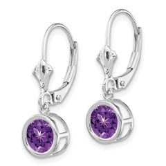 14k White Gold 6mm Amethyst Leverback Earrings - 2