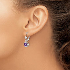 14k White Gold 6mm Amethyst Leverback Earrings - 2