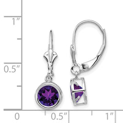14k White Gold 6mm Amethyst Leverback Earrings - 2