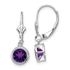 14k White Gold 6mm Amethyst Leverback Earrings - 2