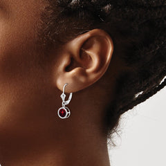 14k White Gold 6mm Garnet Leverback Earrings - 2