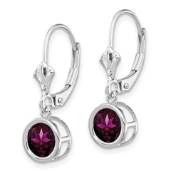 14k White Gold 6mm Rhodolite Garnet Leverback Earrings - 2