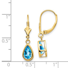 14k 8x5mm Pear Blue Topaz Leverback Earrings
