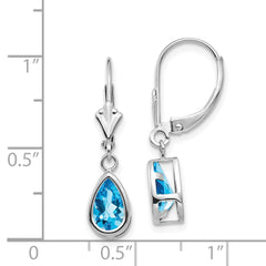 14k White Gold 8x5mm Pear Blue Topaz Leverback Earrings