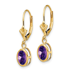 14k 7x5mm Oval Amethyst Leverback Earrings