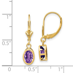 14k 7x5mm Oval Amethyst Leverback Earrings