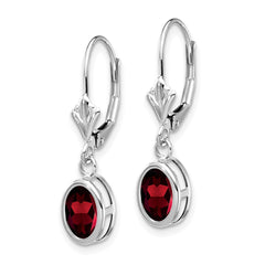 14k White Gold 7x5mm Oval Garnet Leverback Earrings