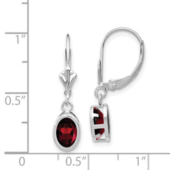 14k White Gold 7x5mm Oval Garnet Leverback Earrings