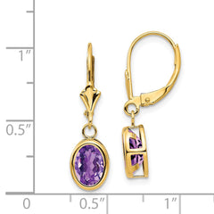 14k 8x6mm Oval Amethyst Leverback Earrings