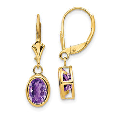 14k 8x6mm Oval Amethyst Leverback Earrings