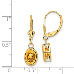 14k 8x6mm Oval Citrine Leverback Earrings