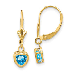 14k 5mm Heart Blue Topaz Earrings