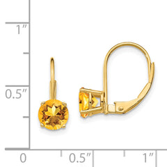 14k 6mm Citrine Leverback Earrings