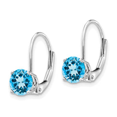 14k White Gold 6mm Blue Topaz Leverback Earrings