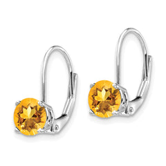 14k White Gold 6mm Citrine Leverback Earrings - 2