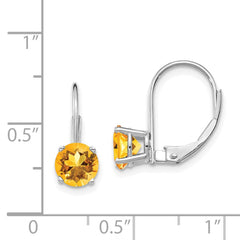 14k White Gold 6mm Citrine Leverback Earrings - 2