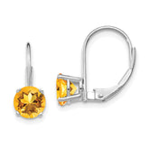 14k White Gold 6mm Citrine Leverback Earrings - 2