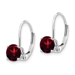 14k White Gold 6mm Garnet Leverback Earrings