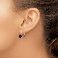14k White Gold 6mm Garnet Leverback Earrings