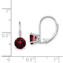 14k White Gold 6mm Garnet Leverback Earrings
