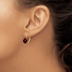 14k Garnet Round Leverback Earrings
