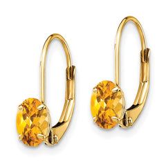 14k 6x4mm Oval Citrine Leverback Earrings