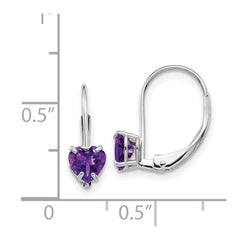 14k White Gold 5mm Heart Amethyst Leverback Earrings