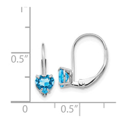 14k White Gold 5mm Heart Blue Topaz Leverback Earrings