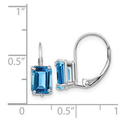 14k White Gold 7x5mm Emerald Cut Blue Topaz Earrings