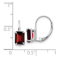 14k White Gold Emerald Cut Garnet Leverback Earrings