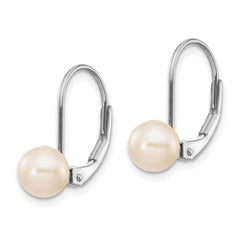14k White Gold 6-7mm Round Freshwater Cultured Pearl Leverback Earrings