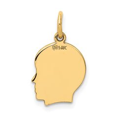 14k Plain Small .035 Gauge Facing Right Engravable Boy Head Charm - 2
