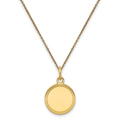 14k Plain .018 Gauge Engravable Round Disc Charm on 18 inch Chain