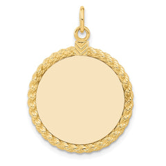 14k White Plain .013 Gauge Circular Eng Disc with Rope Charm