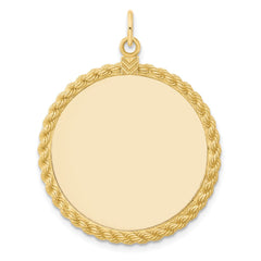 14k White Plain .013 Gauge Circular Eng Disc with Rope Charm - 2