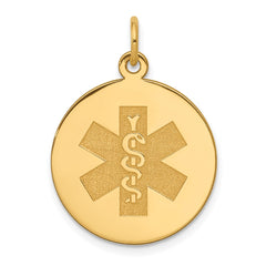 14k 19mm Round Non-enameled Medical Jewelry Pendant