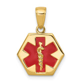 14k 14mm Hexagon Enameled Textured Back Medical Disc Pendant