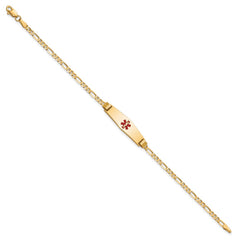 14K Medical Solid Chain/Solid Plate 24x7mm Soft Diamond Shape Centered Red Enamel Figaro Link 7 inch ID Bracelet - 2