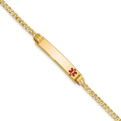 14K Medical Solid Chain/Solid Plate 26x5mm Off-Center Red Enamel Curb Link 8 inch ID Bracelet - 2