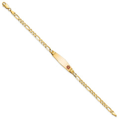 14K Medical Solid Chain/Solid Plate 26x7mm Soft Diamond Shape Off-Center Red Enamel Figaro Link 8 inch ID Bracelet - 2