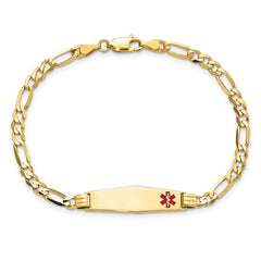 14K Medical Solid Chain/Solid Plate 26x7mm Soft Diamond Shape Off-Center Red Enamel Figaro Link 7 inch ID Bracelet - 2