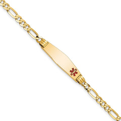 14K Medical Solid Chain/Solid Plate 26x7mm Soft Diamond Shape Off-Center Red Enamel Figaro Link 7 inch ID Bracelet - 2