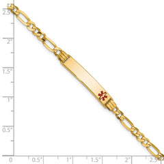 14K Medical Solid Chain/Solid Plate 26x5mm Off-Center Red Enamel Figaro Link 8 inch ID Bracelet - 2