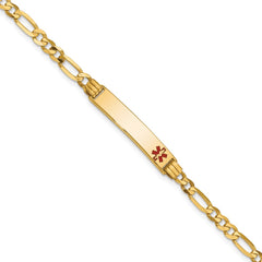 14K Medical Solid Chain/Solid Plate 26x5mm Off-Center Red Enamel Figaro Link 8 inch ID Bracelet - 2