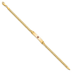 14K Medical Solid Chain/Solid Plate 26x5mm Centered Red Enamel Curb Link 8 inch ID Bracelet