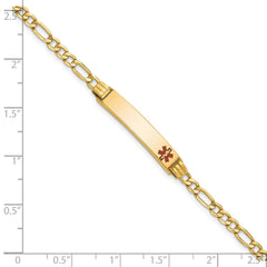 14k Medical Semi-Solid Chain/Solid Plate 26x5mm Off-Center Red Enamel Figaro Link 8 inch ID Bracelet