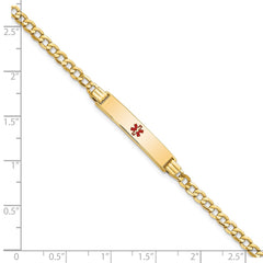 14K Medical Semi-Solid Chain/Solid Plate 26x5mm Centered Red Enamel Cuban Link 8 inch ID Bracelet