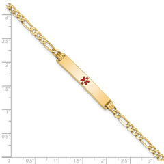 14K Medical Solid Chain/Solid Plate 34x6mm Centered Red Enamel Flat Figaro Link 8 inch ID Bracelet - 2