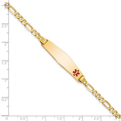 14K Medical Solid Chain/Solid Plate Soft Diamond Shape 33x8mm Off-Center Red Enamel Flat Figaro Link 7 inch ID Bracelet - 2