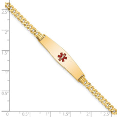 14K Medical Solid Chain/Solid Plate Soft Diamond Shape 33x8mm Centered Red Enamel Flat Curb Link 8 inch ID Bracelet - 2